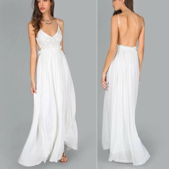 Dresses & Skirts - Boho White Crochet Knit Open Back Maxi Dress
